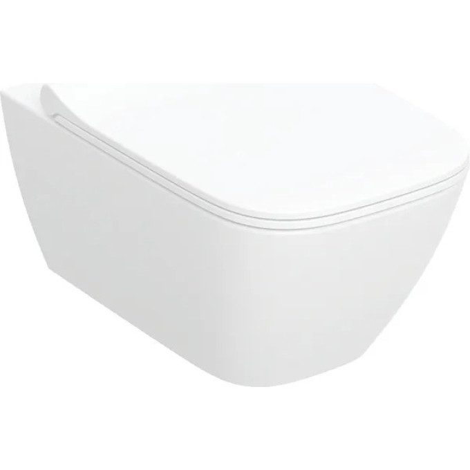 Унитаз подвесной GEBERIT SMYLE SQUARE 500.685.01.2 безободковый Rimfree® в комплекте с сиденьем (сэндвич) с плавным закрыванием SoftClose и быстросъемный кре